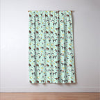 Horses and Small Flowers, Mint Blue, Horse Decor, Floral Print, Horse Art Window Curtain Gallery Image 3