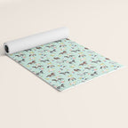 Horses and Small Flowers, Mint Blue, Horse Decor, Floral Print, Horse Art Yoga Mat Gallery Image 2