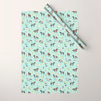 Horses and Small Flowers, Mint Blue, Horse Decor, Floral Print, Horse Art Wrapping Paper Gallery Image 1