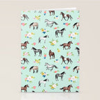 Horses and Small Flowers, Mint Blue, Horse Decor, Floral Print, Horse Art Stationery Card Gallery Image 2