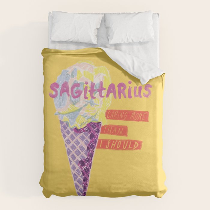 Sagittarius Cares in Sunshine Yellow | Zodiac Series  Duvet Cover Gallery Image 6