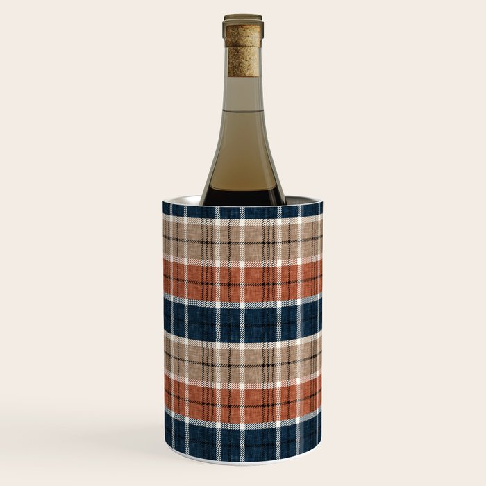 fall plaid - navy, orange & tan Wine Chiller Gallery Image 1