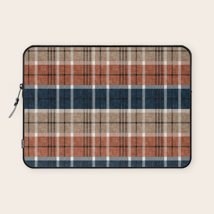 fall plaid - navy, orange & tan Laptop Sleeve Gallery Image 1