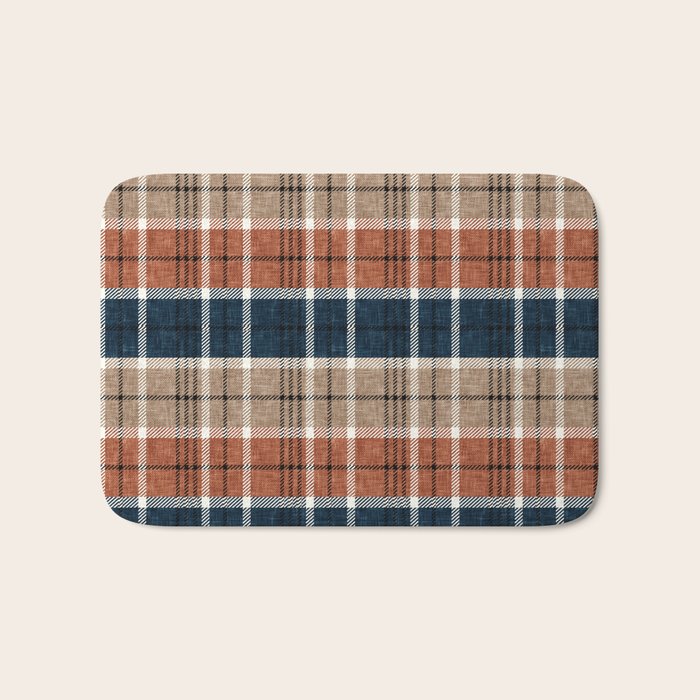 fall plaid - navy, orange & tan Bath Mat Gallery Image 1