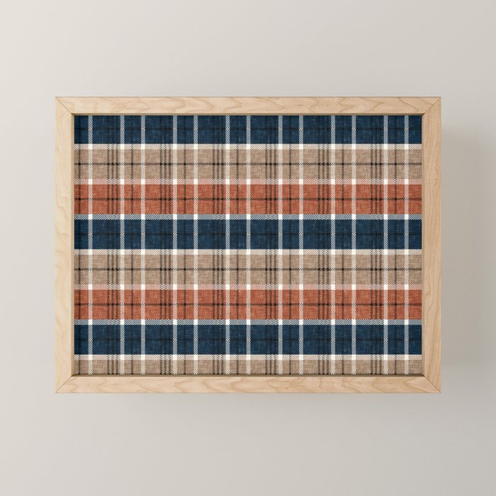 fall plaid - navy, orange & tan Mini Art Print Gallery Image 1