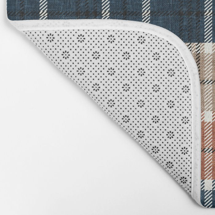 fall plaid - navy, orange & tan Bath Mat Gallery Image 2