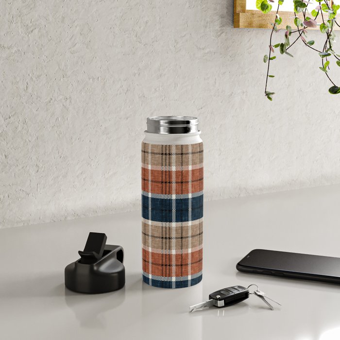 fall plaid - navy, orange & tan Water Bottle Gallery Image 4