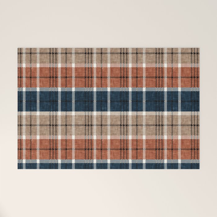 fall plaid - navy, orange & tan Welcome Mat Gallery Image 1
