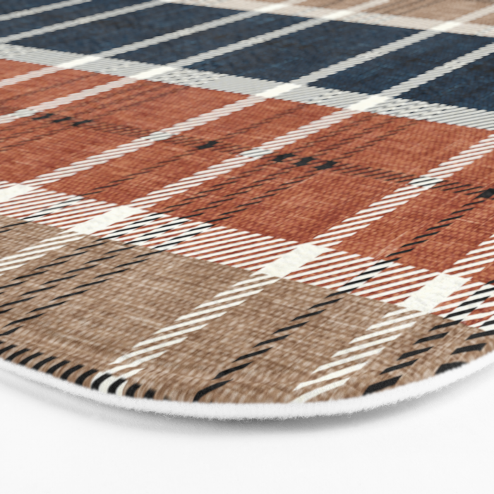 fall plaid - navy, orange & tan Bath Mat Gallery Image 3