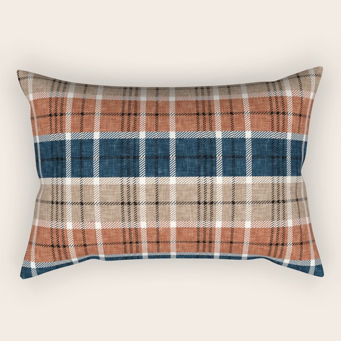 fall plaid - navy, orange & tan Rectangular Pillow Gallery Image 2