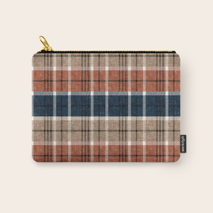 fall plaid - navy, orange & tan Carry All Pouch Gallery Image 1