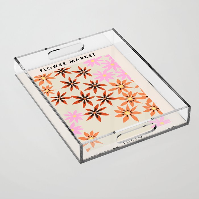 Colorful flowers. Abstract botanical art. Flower market. Tokyo exhibition print Acrylic Tray Gallery Image 1