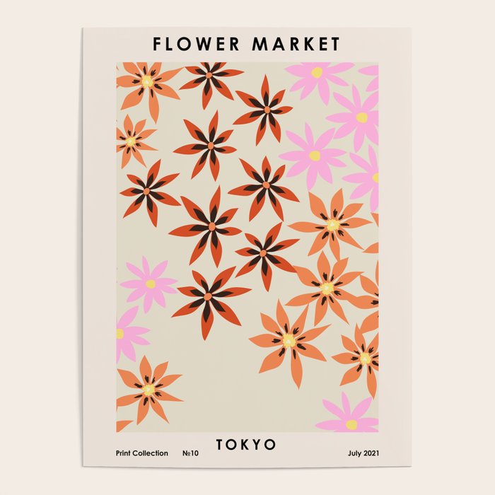 Colorful flowers. Abstract botanical art. Flower market. Tokyo exhibition print Poster Gallery Image 1
