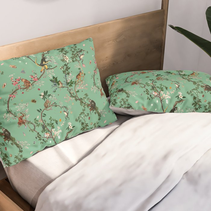 Monkey World Green Pillow Sham Gallery Image 2