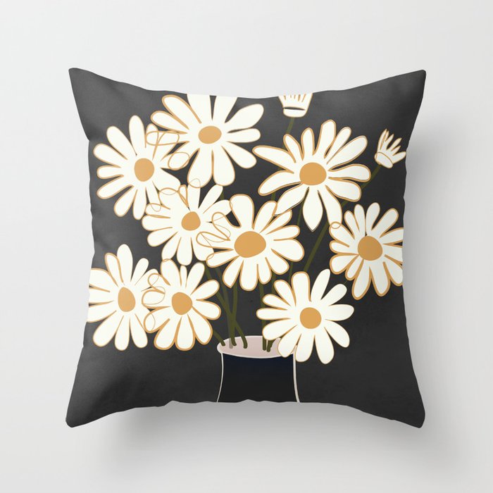 White Daisy Bouquets in Vase 4 Throw Pillow Gallery Image 1