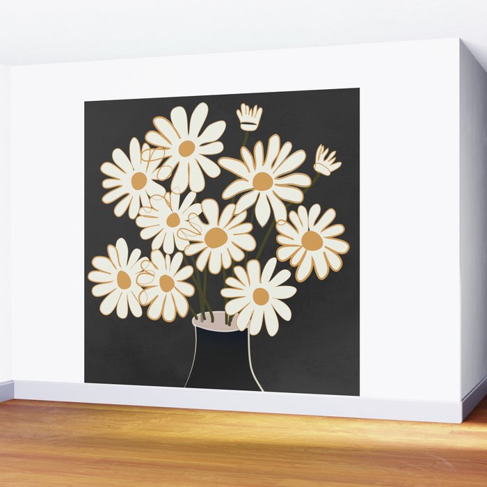 White Daisy Bouquets in Vase 4 Wall Mural Gallery Image 2