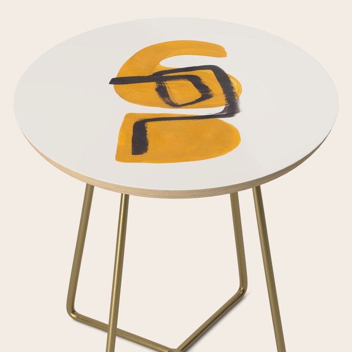 Funky Strange Mid Century Modern Minimalist Art Yellow Black Abstract Pattern by Ejaaz Haniff Side Table Gallery Image 2