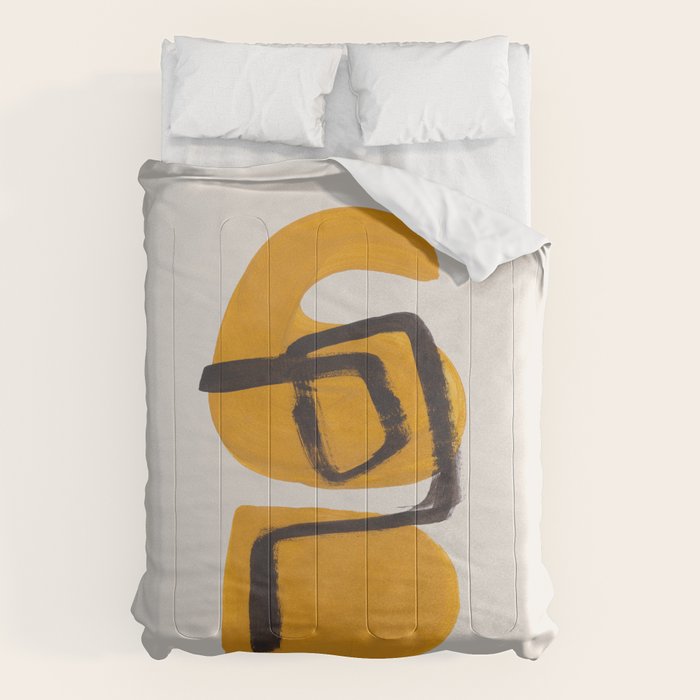 Funky Strange Mid Century Modern Minimalist Art Yellow Black Abstract Pattern by Ejaaz Haniff Comforter Gallery Image 6