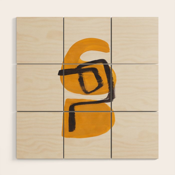 Funky Strange Mid Century Modern Minimalist Art Yellow Black Abstract Pattern by Ejaaz Haniff Wood Wall Art Gallery Image 1