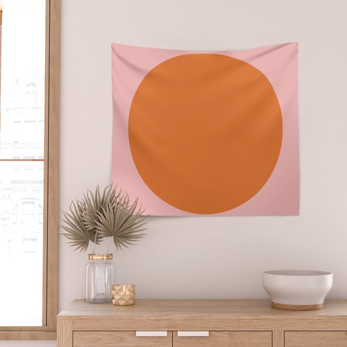 Groovy Dot Pink and Orange Minimalist Wall Tapestry Gallery Image 2