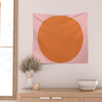 Groovy Dot Pink and Orange Minimalist Wall Tapestry Gallery Image 2