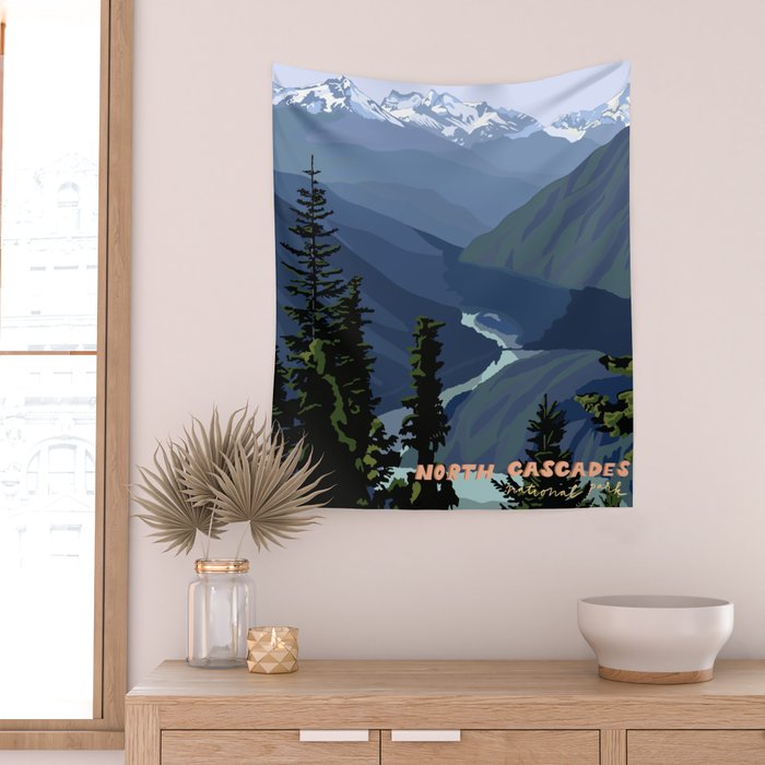 North Cascades National Park, Vintage Wall Tapestry Gallery Image 2