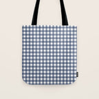 Gingham Plaid Pattern in Navy Blue and White Tote Bag Gallery Image 1