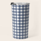 Gingham Plaid Pattern in Navy Blue and White Travel Mug Gallery Image 3