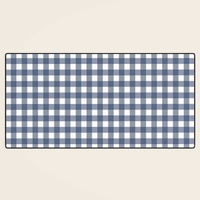 Gingham Plaid Pattern in Navy Blue and White Desk Mat Gallery Image 3
