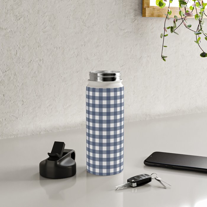Gingham Plaid Pattern in Navy Blue and White Water Bottle Gallery Image 4
