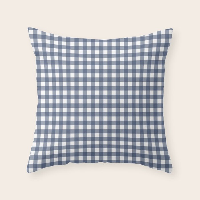 Gingham Plaid Pattern in Navy Blue and White Throw Pillow Gallery Image 1