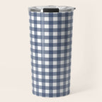 Gingham Plaid Pattern in Navy Blue and White Travel Mug Gallery Image 1