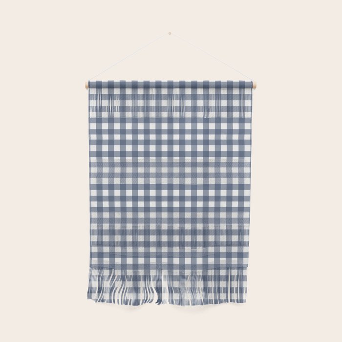 Gingham Plaid Pattern in Navy Blue and White Wall Hanging Gallery Image 1