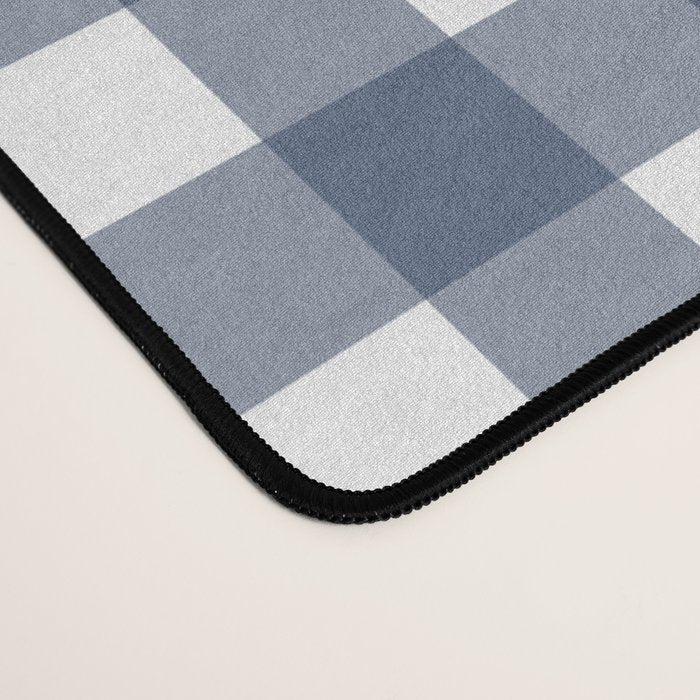 Gingham Plaid Pattern in Navy Blue and White Desk Mat Gallery Image 4