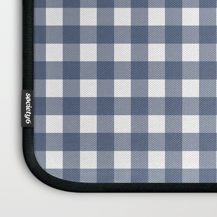 Gingham Plaid Pattern in Navy Blue and White Laptop Sleeve Gallery Image 3