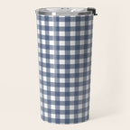 Gingham Plaid Pattern in Navy Blue and White Travel Mug Gallery Image 2