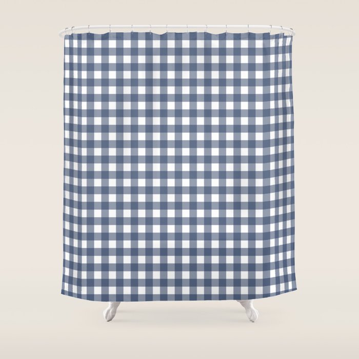 Gingham Plaid Pattern in Navy Blue and White Shower Curtain Gallery Image 1