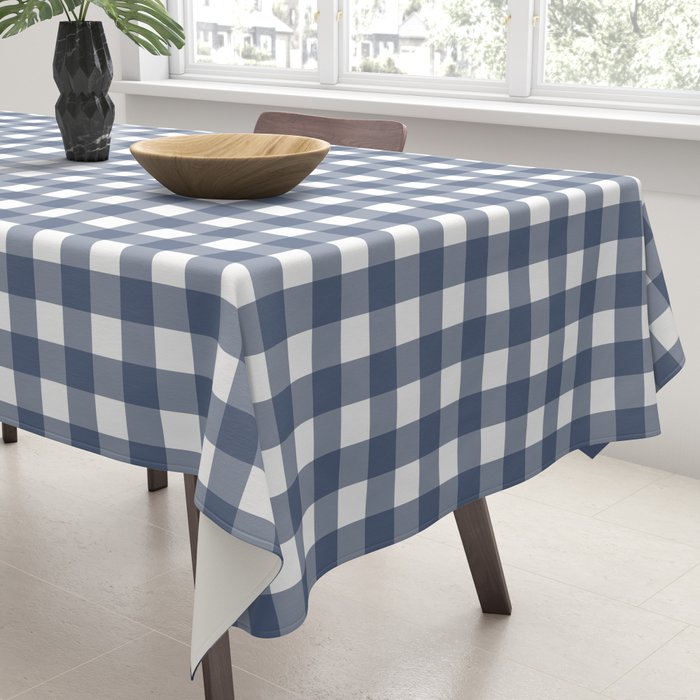 Gingham Plaid Pattern in Navy Blue and White Tablecloth Gallery Image 3