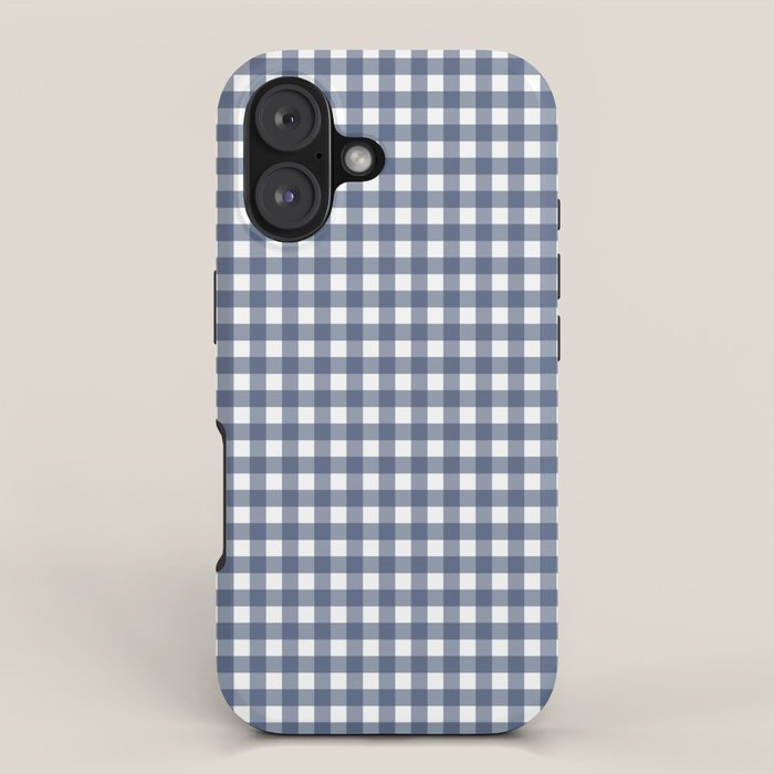 Gingham Plaid Pattern in Navy Blue and White iPhone Case Gallery Image 1