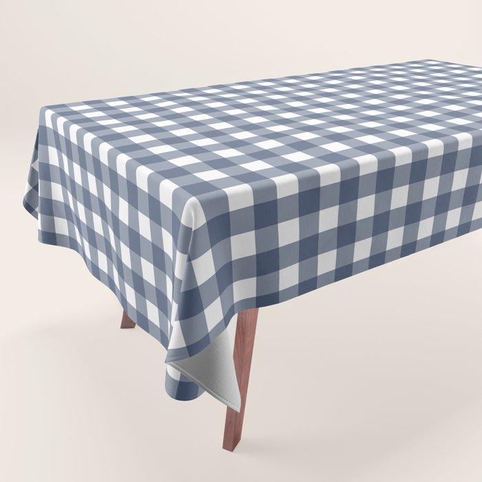 Gingham Plaid Pattern in Navy Blue and White Tablecloth Gallery Image 1