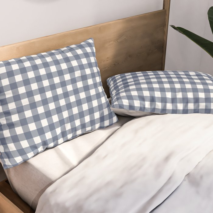 Gingham Plaid Pattern in Navy Blue and White Pillow Sham Gallery Image 2