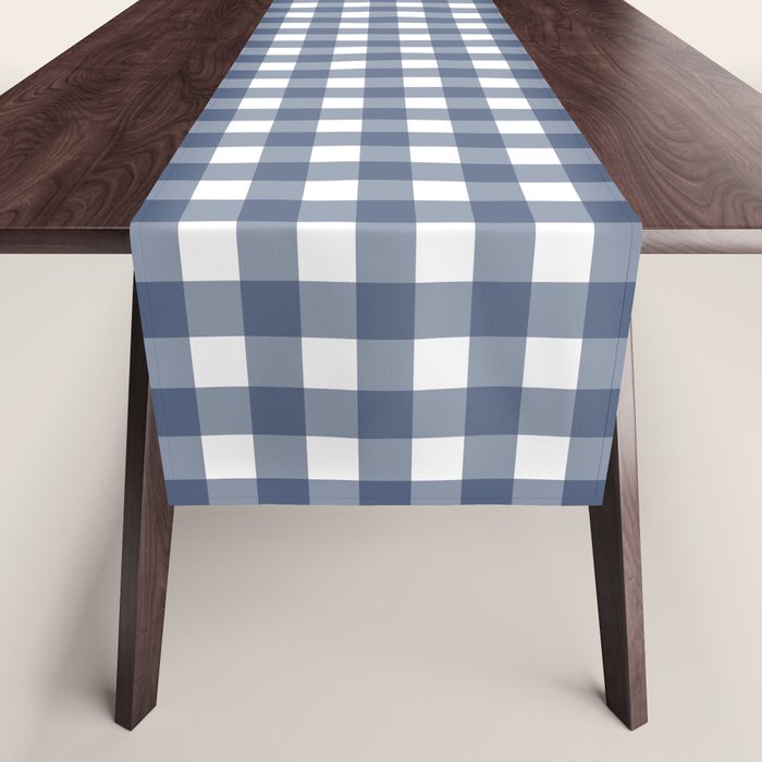 Gingham Plaid Pattern in Navy Blue and White Table Runner Gallery Image 1