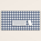 Gingham Plaid Pattern in Navy Blue and White Desk Mat Gallery Image 1