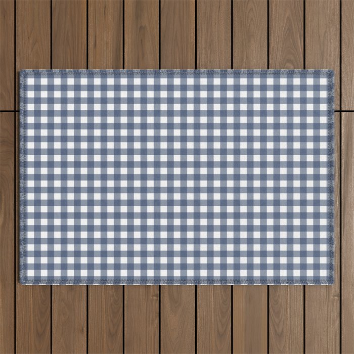 Gingham Plaid Pattern in Navy Blue and White Outdoor Rug Gallery Image 1