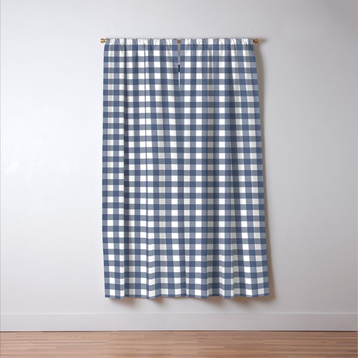 Gingham Plaid Pattern in Navy Blue and White Window Curtain Gallery Image 3