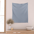 Gingham Plaid Pattern in Navy Blue and White Wall Tapestry Gallery Image 2