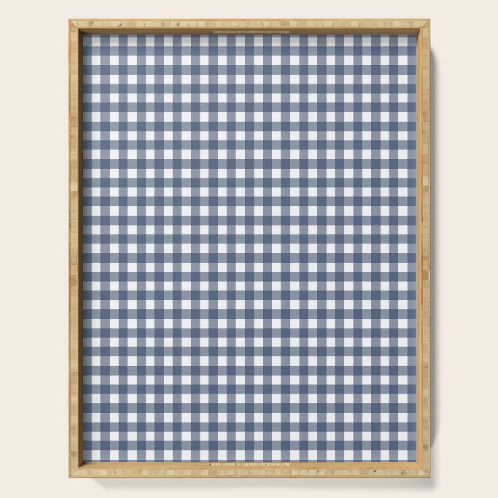Gingham Plaid Pattern in Navy Blue and White Serving Tray Gallery Image 1