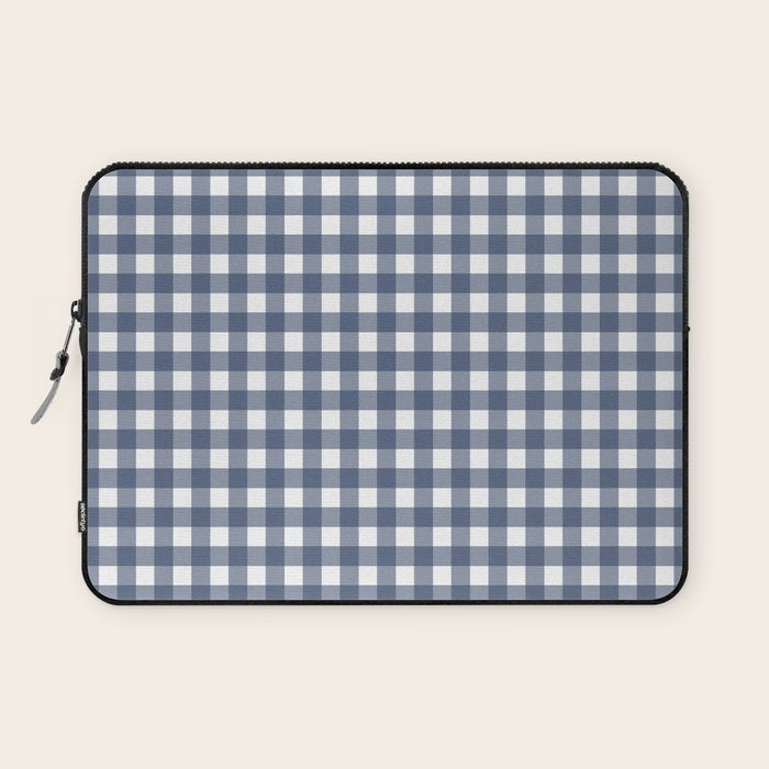 Gingham Plaid Pattern in Navy Blue and White Laptop Sleeve Gallery Image 1