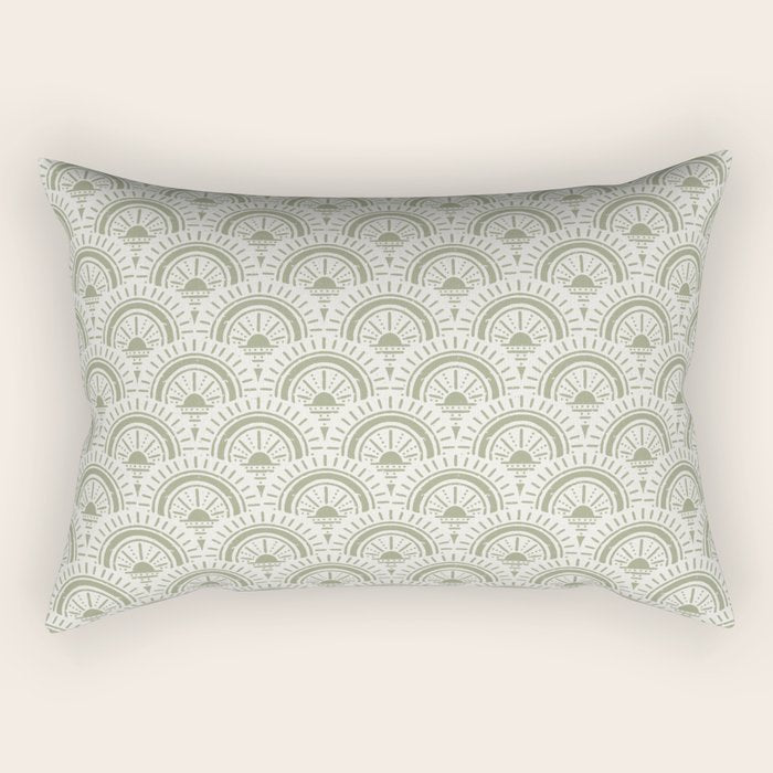 Surfside Deco . Lush Green on Neutral Rectangular Pillow Gallery Image 1