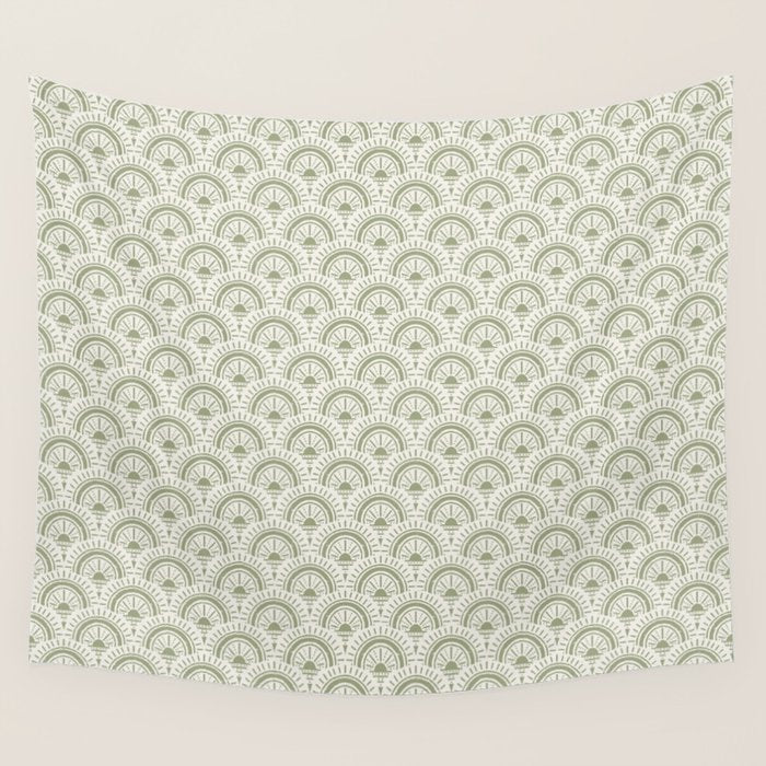 Surfside Deco . Lush Green on Neutral Wall Tapestry Gallery Image 4
